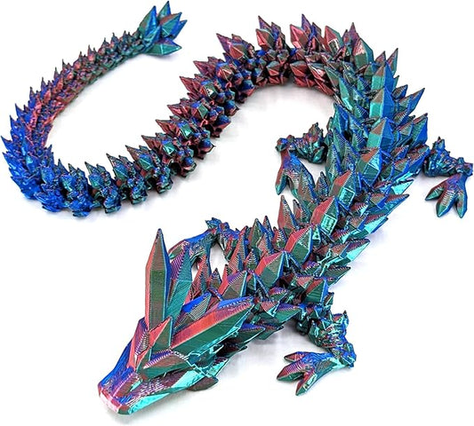 Medium 12" Articulated Crystal Dragon - Multi Color 3D Printed Plastic Dragon Figure - Rainbow Pearlescent Colors - Interlocked Body Segments and Legs (Medium 12", Dark Rainbow)
