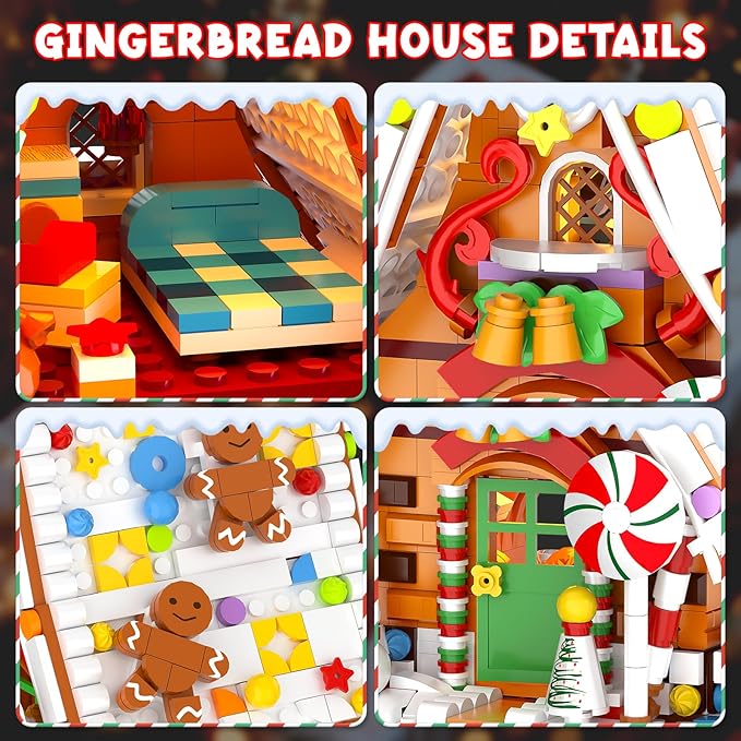 Gingerbread House Building Set with Light Kit, Large Christmas Village Gingerbread House Compatible with Legos Christmas Sets, Inspired Stocking Stuffer or Holiday Decor for Kids or Adults(916PCS)