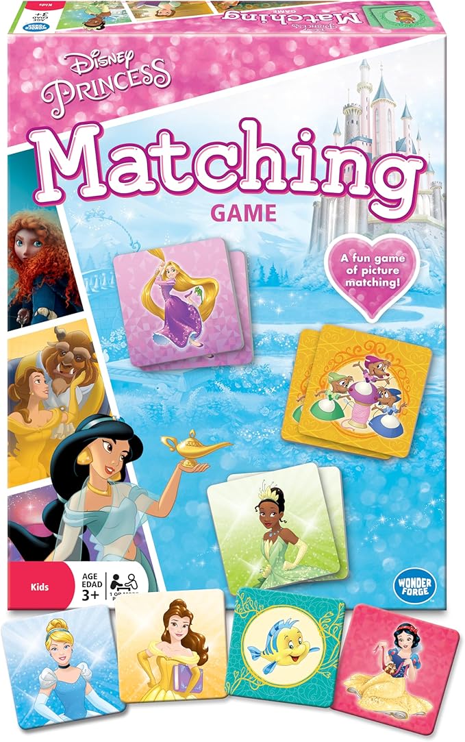 Wonder Forge Disney Princess Matching Game – Fun Memory Game for Kids Ages 3 and Up – Toddler Learning Toy Featuring Belle, Ariel, and Elsa and more Disney Princesses - Packaging May Vary