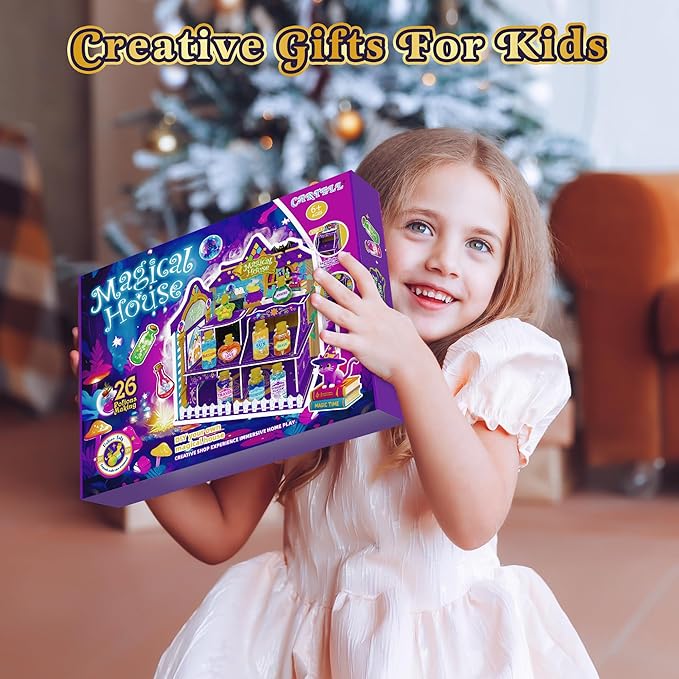 Fairy Magic Potions Kit for Kids, with DIY Magical House, 26 Mixed Magic Wizard Potion Bottles, Mystery Potions Craft Kit, Christmas Decorations Birthday Gifts for Age 6 7 8 9 10+ Year Old Girls Boys
