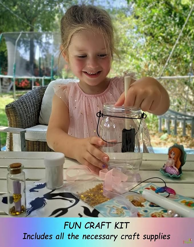 Make Your Own Mermaid Toy Night Light Lantern Jar Arts & Crafts For Girls, DIY Mermaid Gifts For Girls Ages 4 5 6-8 8-10 8-12 & Teens. Best Little Mermaid Craft Kit Projects & Kids Birthday Present