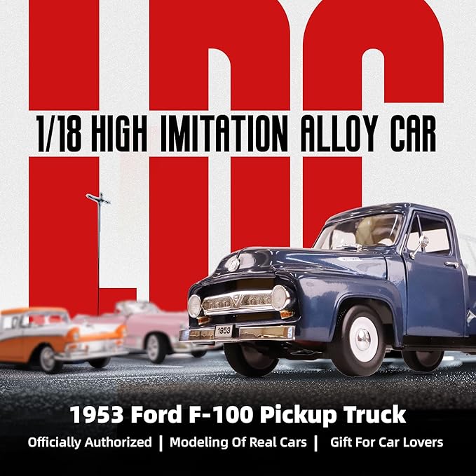 1953 Ford F-100 Pickup Truck 1/18 Scale Die-Cast Metal Model Alloy Collection Cars with Display Case, with Opening Doors, Best Gift for Men, Dad & Kids 14+ Years(Dark Blue)