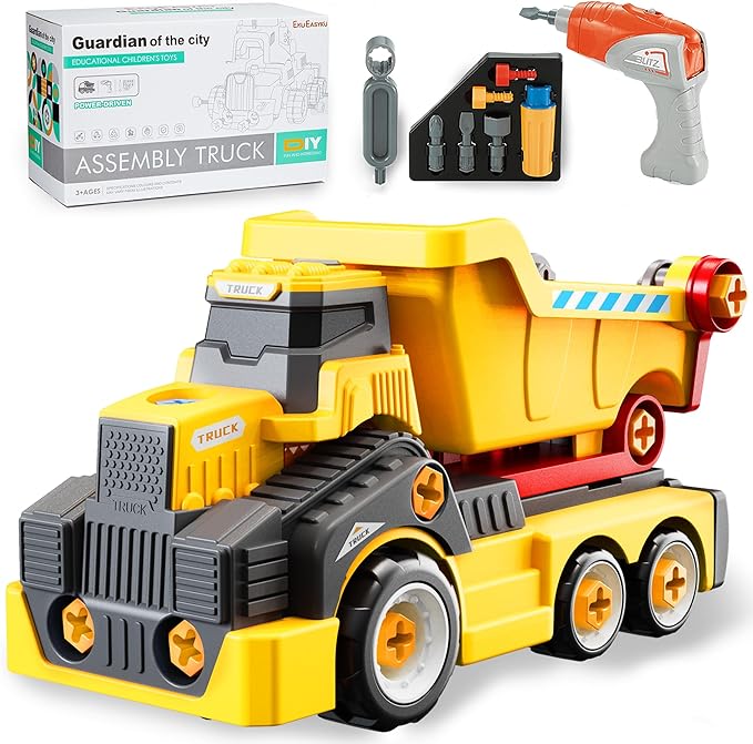 11inches Large Take Apart Construction Toys Dump Trucks for Boys Girls Kids 3-5 6-8 Year Old Electric Drill Set Assembly Building Toys Learning Toys