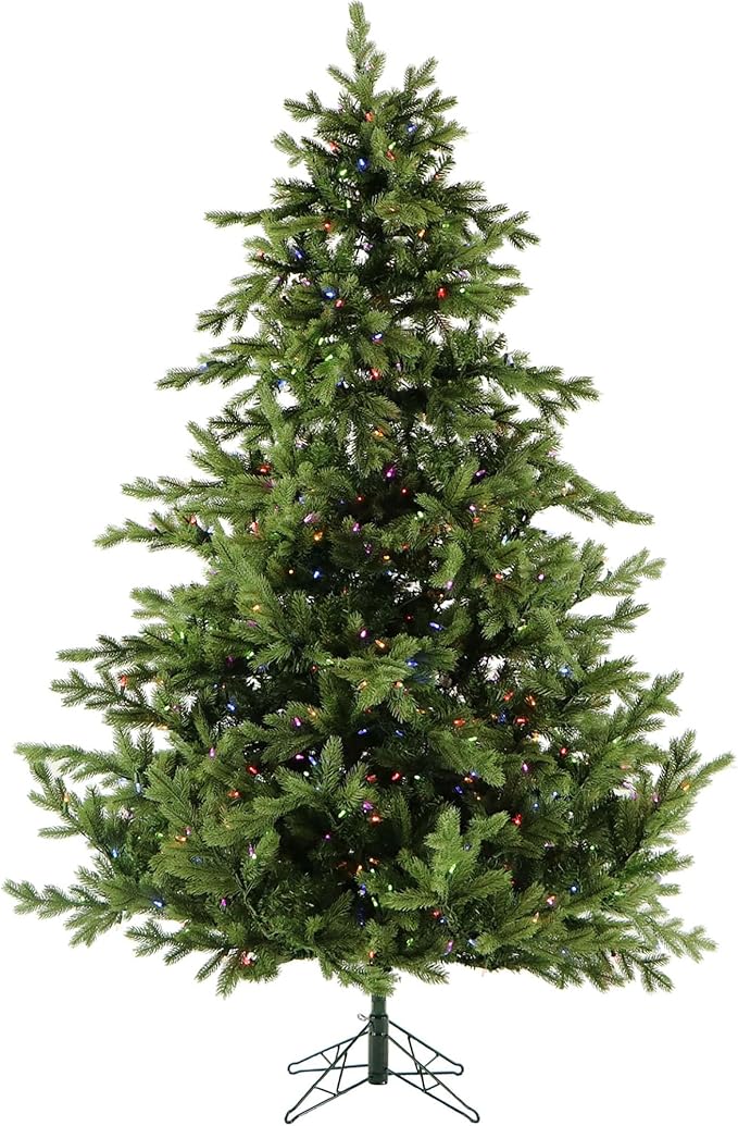 Fraser Hill Farm 7.5-ft. Woodside Pine Christmas Tree with Dual Multicolor & Warm White LED Lights, Fake Tree with Remote Control, Easy Set Up and Easy to Connect