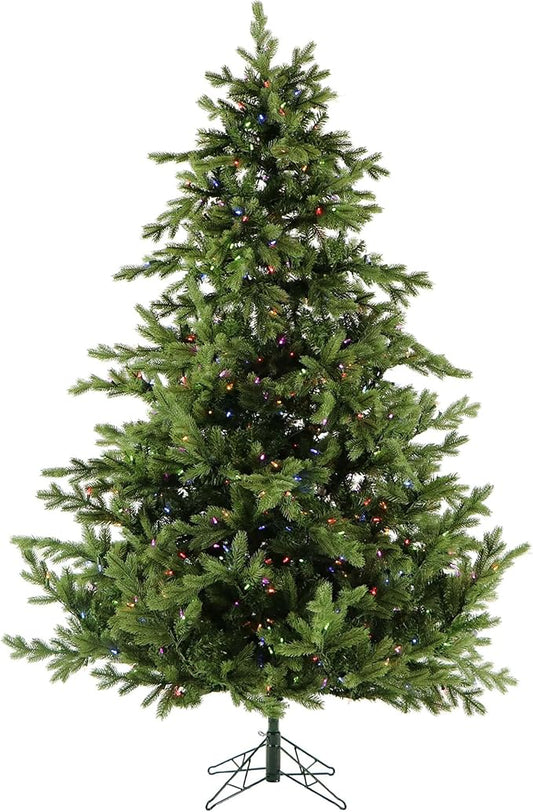 Fraser Hill Farm 7.5-ft. Woodside Pine Christmas Tree with Dual Multicolor & Warm White LED Lights, Fake Tree with Remote Control, Easy Set Up and Easy to Connect