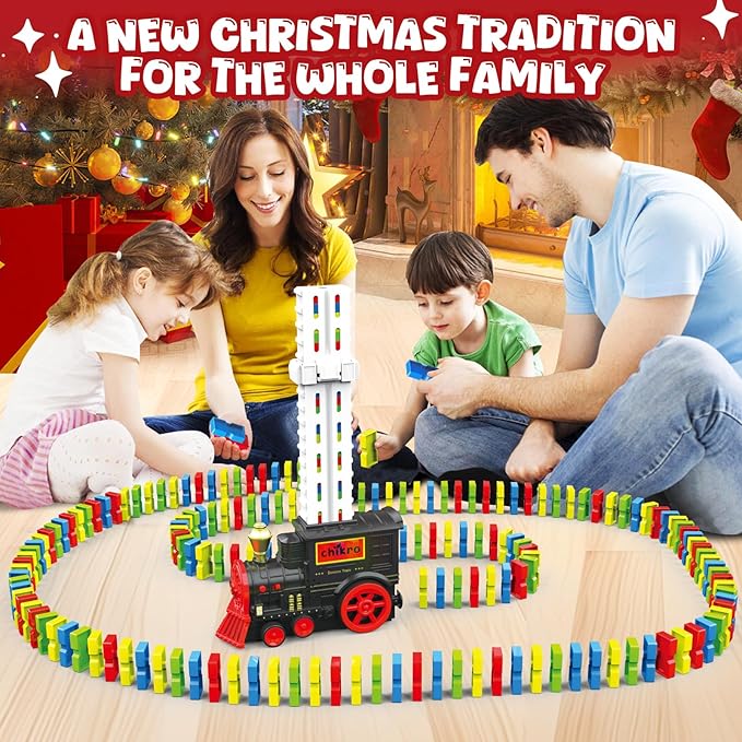 Domino Train Toys Games for Kids - Automated Dominoes-Placing Model Train with 120PCS Blocks Learning Patience & Logic Through Play for Toddlers Age 3-4 Montessori Toys for 3-4 Year Old boy