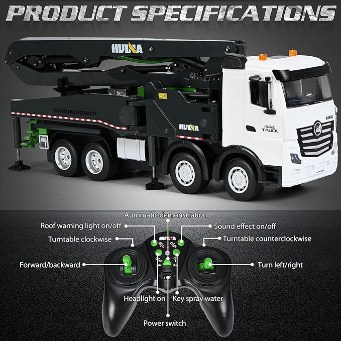 kolegend 1:18 Scale RC Concrete Pump Truck 2.4Ghz Remote Control Cement Toy Truck 11 Channel RC Construction Vehicles with Working Water Pump, Lights and Sounds Toys Gift for 8+ Years Old Kids Boys