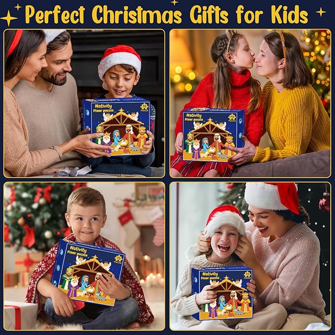Nativity Scene Floor Puzzles for Kids Age 4-8, 70pcs Large Christmas Nativity Jigsaw Puzzles Educational Kids Puzzles Ages 3-6 for Kids Boys Girls