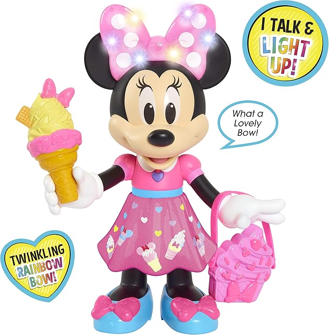 Disney Junior Sweets & Treats Minnie Mouse, Interactive 10-Inch Doll with Lights, Sounds, and Accessories, Officially Licensed Kids Toys for Ages 3 Up, Amazon Exclusive