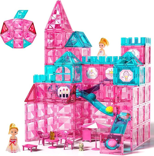 Magnets Tile Set, Upgrade DIY Castle Theme 160 PCS Building Blocks Magnets Toys, 3D Magnet Puzzles Stacking Blocks for Boys Girls - Learning by Playing Games to Improve Imagination & Creativity