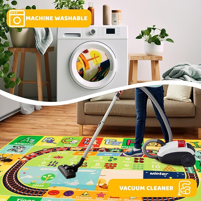 ABC Kids Rug for Playroom 59"×78.7" Baby Play Mat Alphabet Rug Animal Number Shape Classroom Rug Kids Playroom Rug Early Learning Carpet for Educational Learning & Game Area Preschool