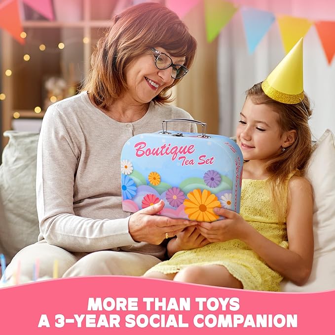 SMILESSKIDDO 15pcs Tea Party Set for Little Girls - Princess Tea Party Sets,Kids Kitchen Pretend Play Toys - Toddler Tea Party Sets for Girl 3-5, Girls Tea Party Set Gift for 3 4 5 6 7 8 Girl (White)