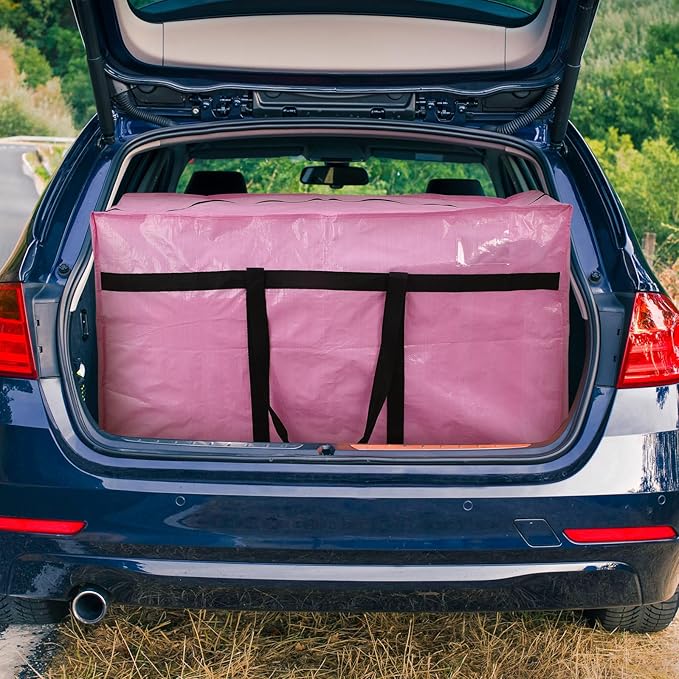 Windyun 4 Pack 57 Gallon Extra Large Storage Bags XXL Moving Bags with Zipper Handles Heavy Duty Jumbo Big Totes Box for Halloween Skeleton 4-12 Feet Christmas Tree Storage College Dorm Cloth (Pink)