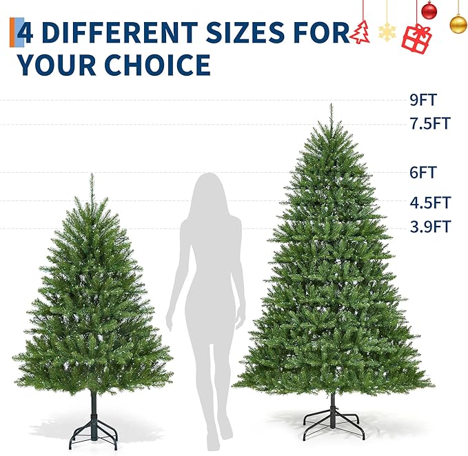 Christmas Artificial Tree 9 FT, PVC Mixed Automatic Tree with Dual Color LED Lights, Easy Setup, Durable, Modern Design, Indoor & Outdoor Holiday Decoration