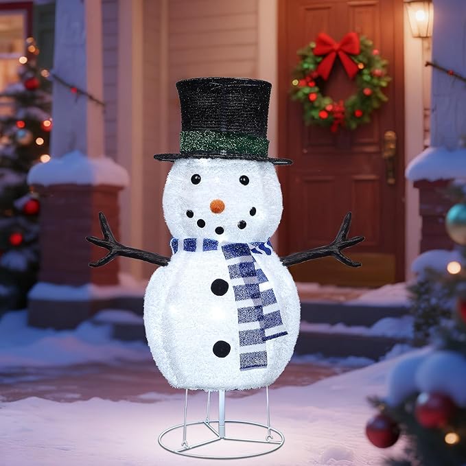 Dynaming 31.5 Inch Lighted Snowman Christmas Decorations, 45 LED Pre-Lit Light up Snowman with Top Hat, Collapsible Pop up Snowman for Outdoor Indoor Home Yard Garden Lawn Holiday Xmas Party
