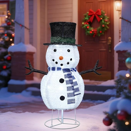 Dynaming 31.5 Inch Lighted Snowman Christmas Decorations, 45 LED Pre-Lit Light up Snowman with Top Hat, Collapsible Pop up Snowman for Outdoor Indoor Home Yard Garden Lawn Holiday Xmas Party