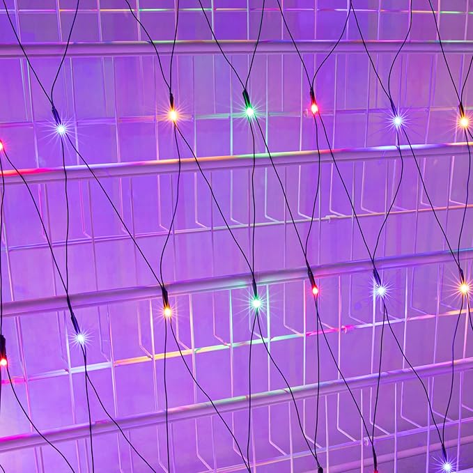 AWQ 200 LED 9.8ft x 6.6ft String Lights Net Mesh Christmas Lights 8 Modes for Christmas Wedding Party Home Garden Lawn Bushes Bedroom Indoor Outdoor Decor (9.8ft x 6.6ft, Multicolor)
