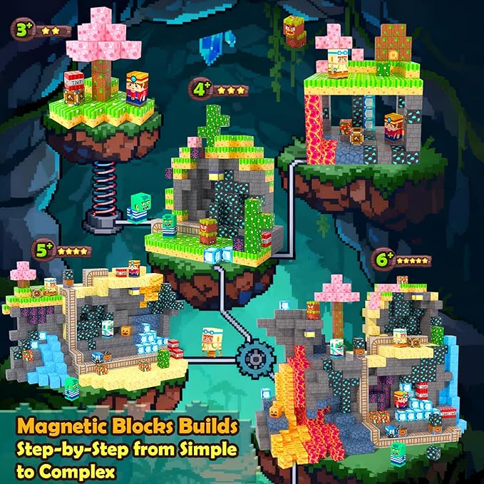 Soyee Magnetic Blocks 150 PCS Building Toys for Ages 4-8 9-12 3-5 Forest & Mine Theme Magnet Building Cubes STEM Sensory Toys for Kids for Boys & Girls