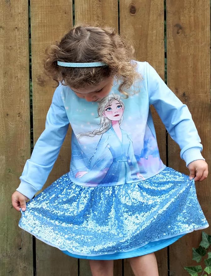 Disney Stitch Minnie Elsa Princess Sweatshirt Dress Toddler Girl Sequin Long Sleeve Pullover Clothes Fall Outfit 2-9 Years