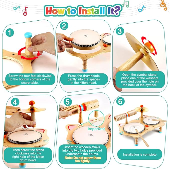 oathx Kids Drum Set All in One Montessori Musical Instruments Set Toddler Toys Natural Wooden Music Kit Baby Sensory Toys Months Birthday Gifts for Girls Boys
