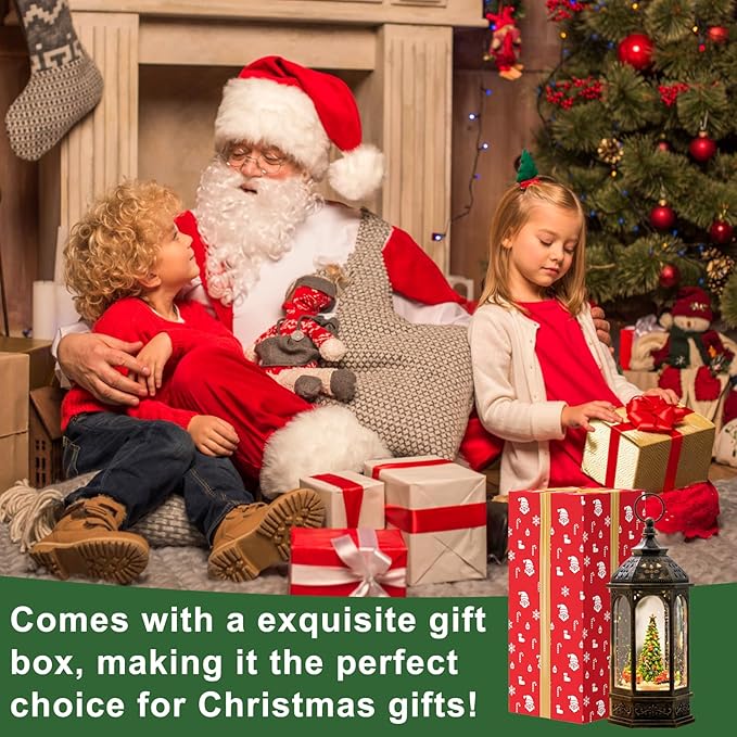 Christmas Snow Globes, Train Whirled Around The Christmas Tree Music Water Lantern, 8 Christmas Music, USB Powered & Battery, Holiday Decorations Gifts for Family, Children or Friends