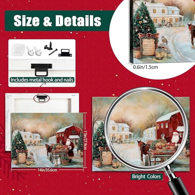 AbcCustomize Vintage Christmas Tree Farm Canvas Wall Art, Winter Country Landscape Painting Print on Gallery Wrapped Canvas, Ready to Hang Christmas Decorations & Holiday Gifts