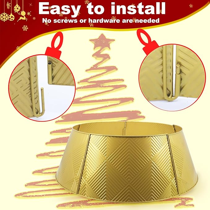 Metal Christmas Tree Collar 28 inch,Voumsil Christmas Tree Ring Collar Stand Cover Real Artificial Trees Indoor Outdoor Decoration