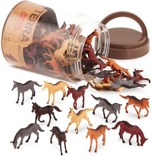 Terra by Battat – 60 Pcs Wild Horses Tube – Miniature Horse Toys – Plastic Animal Toys – Mini Animal Figurines for Kids and Toddlers 3 Year Old or More