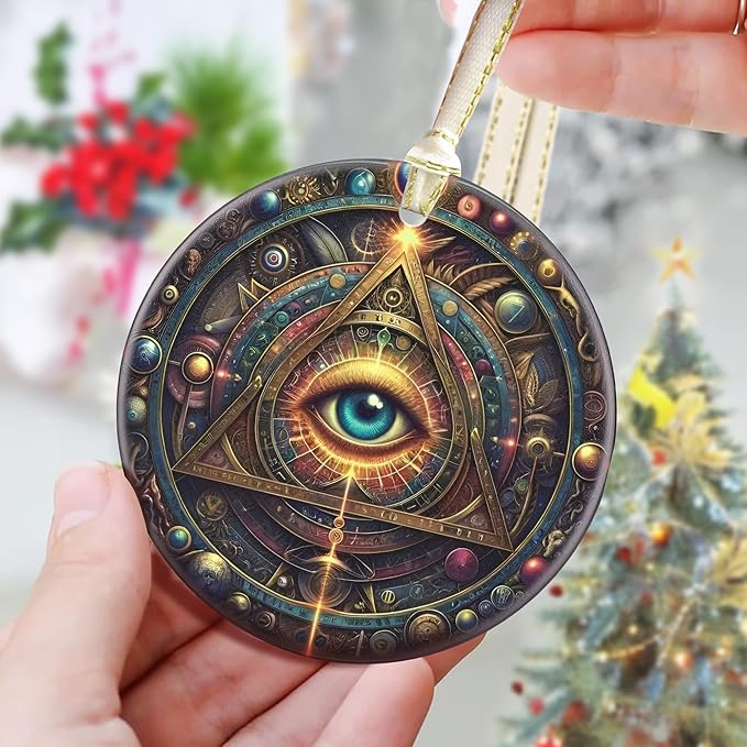 3.5 Inch Ceramic Christmas Tree Ornament, Wisdom Eye Christmas Ornaments, Heirloom Keepsake, Gift Exchange, Gift Idea, Bauble Present