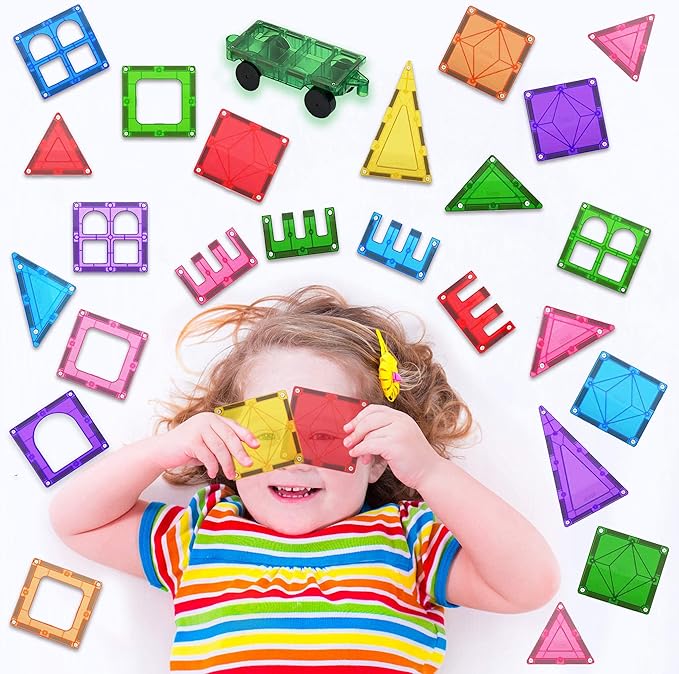 Magnetic Tiles Clear Colors Magnet Blocks for Kids Magnetic Tiles STEM Magnetic Blocks Connect Tiles Activities Magnetic Blocks for Toddlers Girls Boys Magnetic Toys