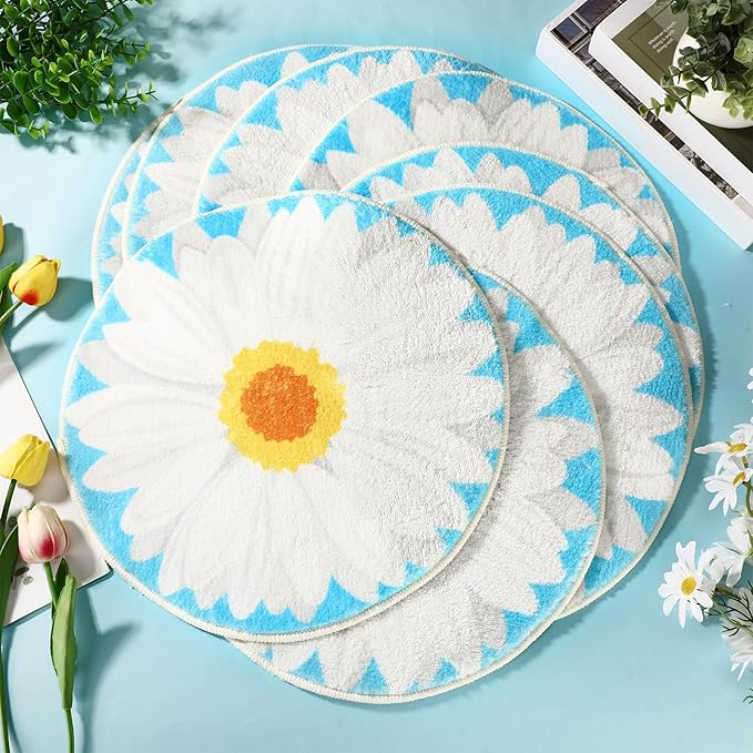 8 Pcs Classroom Carpet Kids Rug 15 x 15 Inch Back to School Supplies Round Non Slip Mat for Nursery Kindergarten Playroom Bedroom(Daisy)
