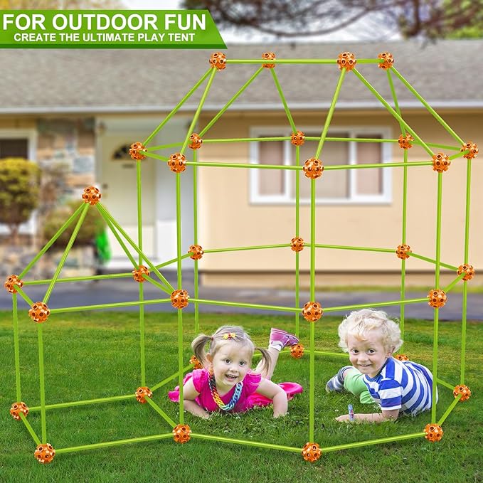 OleFun 180 Pack Fort Building Kits for Kids 4, 5, 6, 7, 8+ Year Old Boys & Girls, Creative STEM Building Toys for DIY Castles, Tunnels, Play Tent, for Aged 5-8, 8-12