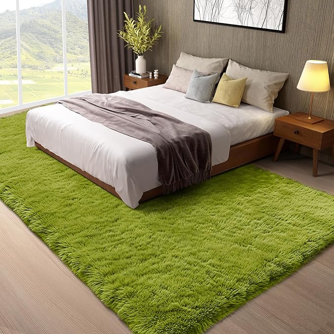 Ophanie Green Rugs for Living Room 5x8, Grass Shag Fluffy Large Fuzzy Plush Soft Carpets, Floor Shaggy Area Rugs for Bedroom, Carpet for Kids Boys Girls Dorm Nursery Home Decor Aesthetic