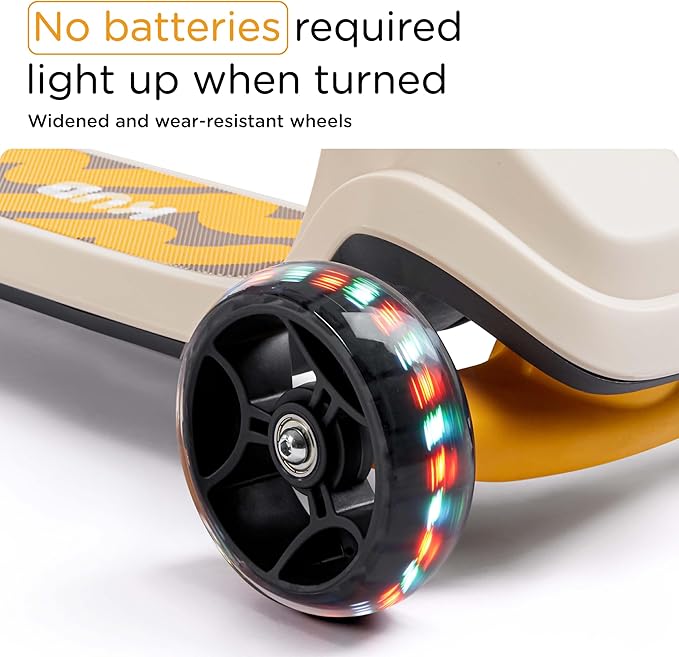 Kids Scooter, 3 LED Lighted Wheels, Any Height Adjustable Handlebar & Lean-to-Steer, Anti-Slip Deck, Easy-Fold Mechanism, Three-Wheel Scooter for Kids Ages 3-14