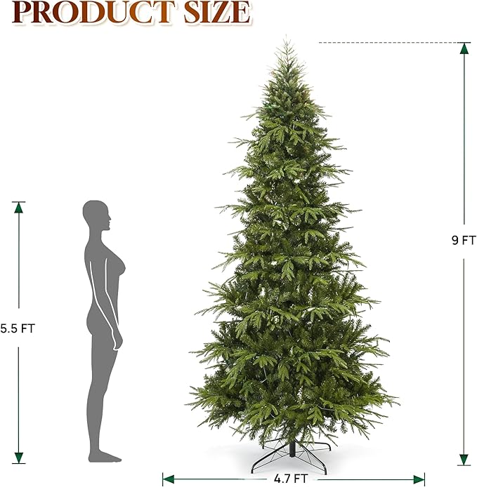 HOLLO STAR 9 ft Prelit Pencil Christmas Tree with 600 LED Lights, App Control, Aspen Artificial Christmas Tree, Multi-Color RGBW Lights, 2519 PE & PVC Branch Tips, Skinny Xmas Tree, for Home, Party