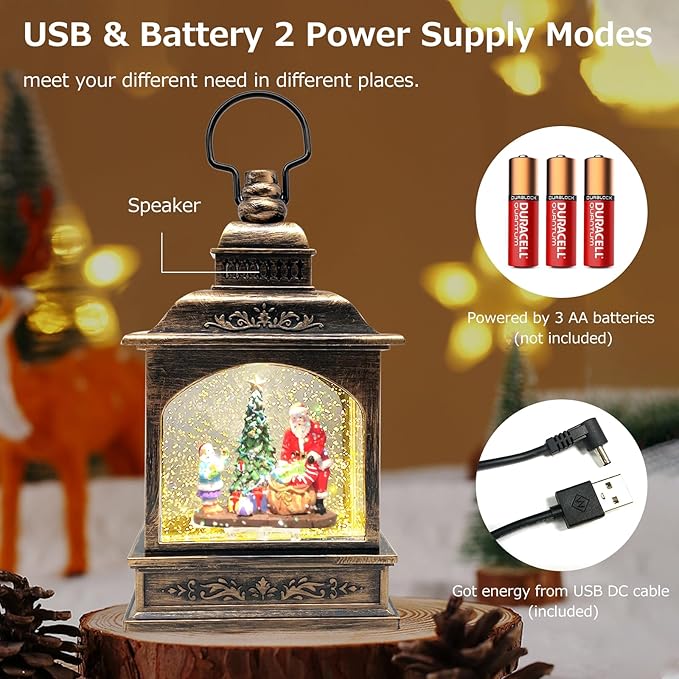 2026 Christmas Snow Globe Santa Claus[Exclusive Projection with Stars] Water Glittering Music Lantern,Spinning Swirling Water Globe Light,USB/Battery Powered Holiday Decor Gift,5.24×3.15×8.3in