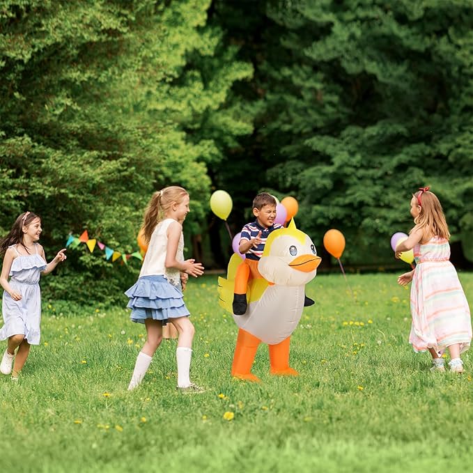 M MH ZONE Inflatable Duck Costume for Kids - Blow Up Ride on Yellow Halloween Party Suit for Boys Girls