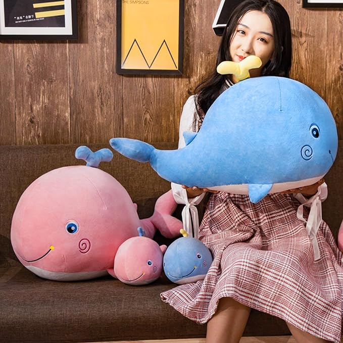 MUPI Squirting Whale Stuffed Animals Plush Pillow Cute Soft Cotton Plushies Pillows Kawaii Whale Toy Decor Gifts for Kids Boys Girls Adults (Blue, 10 Inch