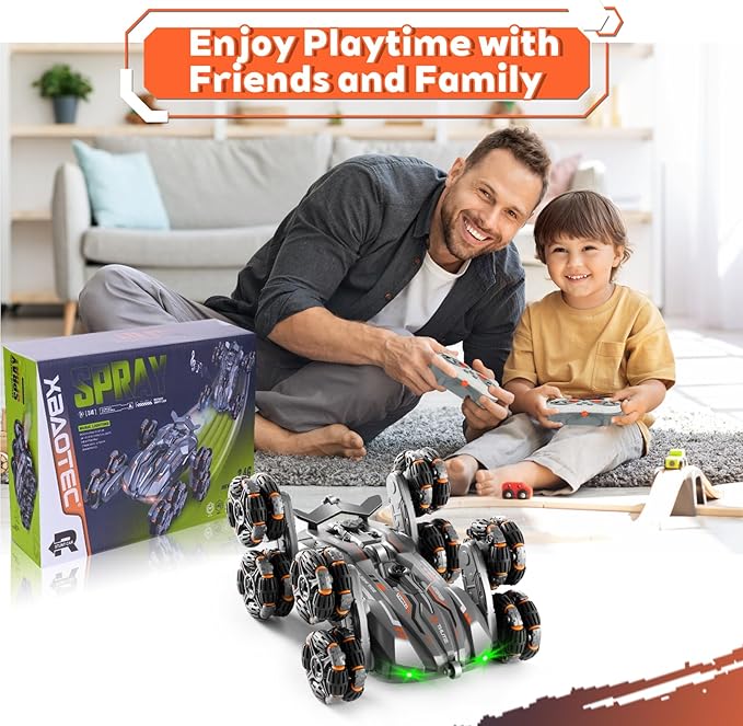 8WD Remote Gesture Sensing Stunt Control Car with Light Spray Effect, Music & Automatic Demonstration 8 Wheel 360°Flip Double Sided Rotate Stunt Car, 2.4Ghz RC Vehicle Toy for Age 3-6 7-13 Kids Gifts
