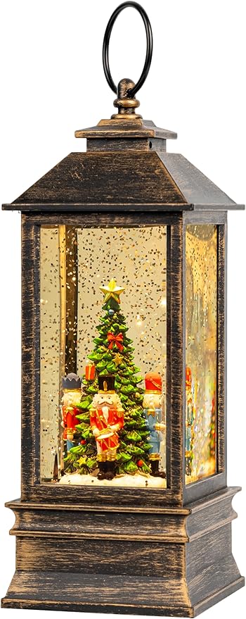 10'' Nutcracker Snow Globe, Musical Christmas Water Lantern with Swirling Glittering Home Decoration and Gift, Battery Operated or USB Powered