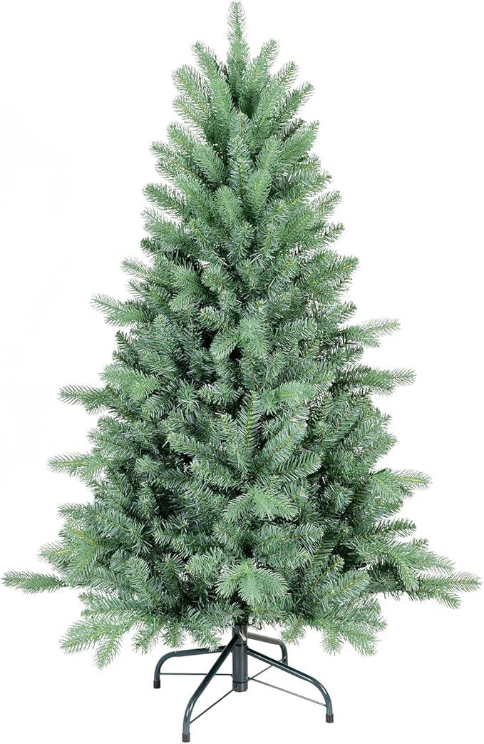 5 Ft Blue Spruce Artificial Christmas Tree, Hinged Unlit Xmas Trees with 1390 PE&PVC Mixed Branch Tips, Home Holiday School Decor with Foldable Base Easy Setup