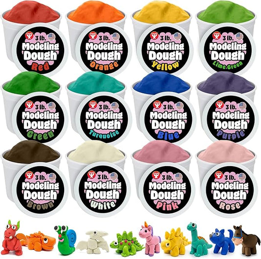 Hygloss Play Modeling Dough for Kids – Safe & Non-Toxic Sensory Dough for Arts and Crafts – 3 lb Tub – Play Clay for Toddler Activities, Preschool Classroom Must-Haves – 12 Assorted Colors, Unscented