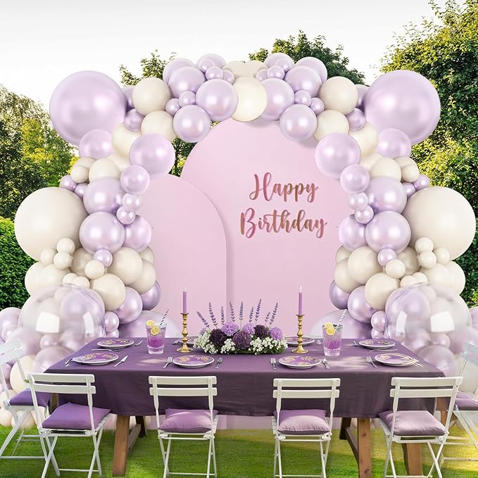 Pearl Purple Balloon Arch Kit, Double Stuffed Lavender Sand White Balloon Garland Different Sizes 18/12/10/5 Inch Pearl Balloons for Wedding Bridal Shower Anniversary Birthday Party Decor