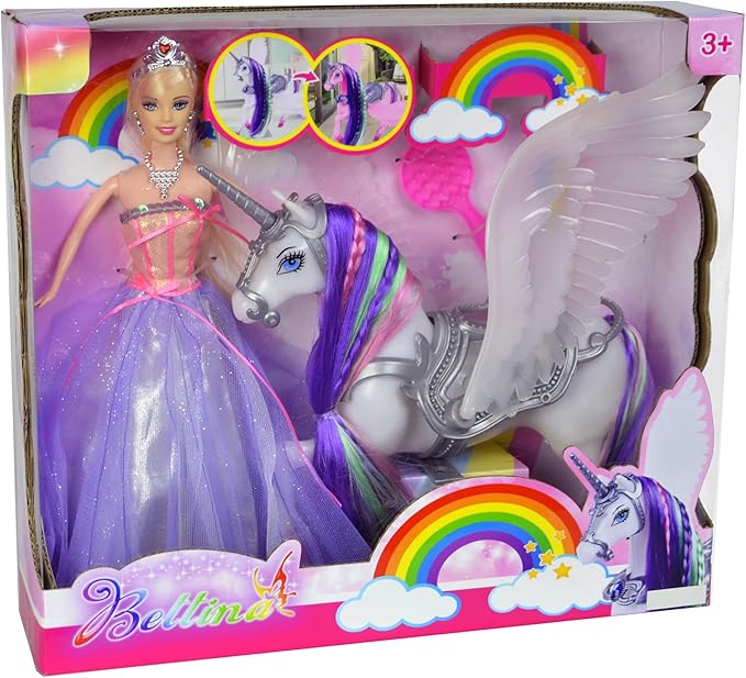 MEGAFUN Color Change Unicorn Toys & Princess Doll, Unicorn Doll with Rainbow Braided Hair, Removable Saddle&Wings, Princess Toy Unicorn Gifts for Girls