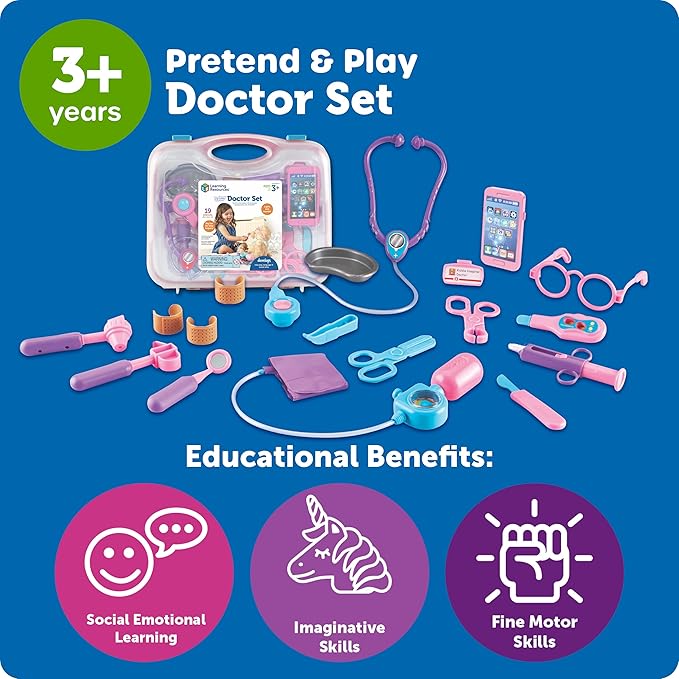 Learning Resources Pretend and Play Doctor Kit - 19 Piece Set, Doctor Kit and Costume for Kids, Toy Medical Kit, Toddler Social Emotional Learning Toys, Gifts for Ages 3+