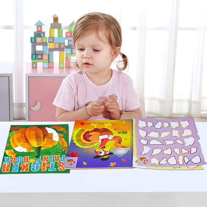 90shine 2PCS Thanksgiving Crafts for Kids Sticker Books Ages 4-8 Fall Turkey Pumpkin Harvest Designs Party Gift Create 22 Pictures
