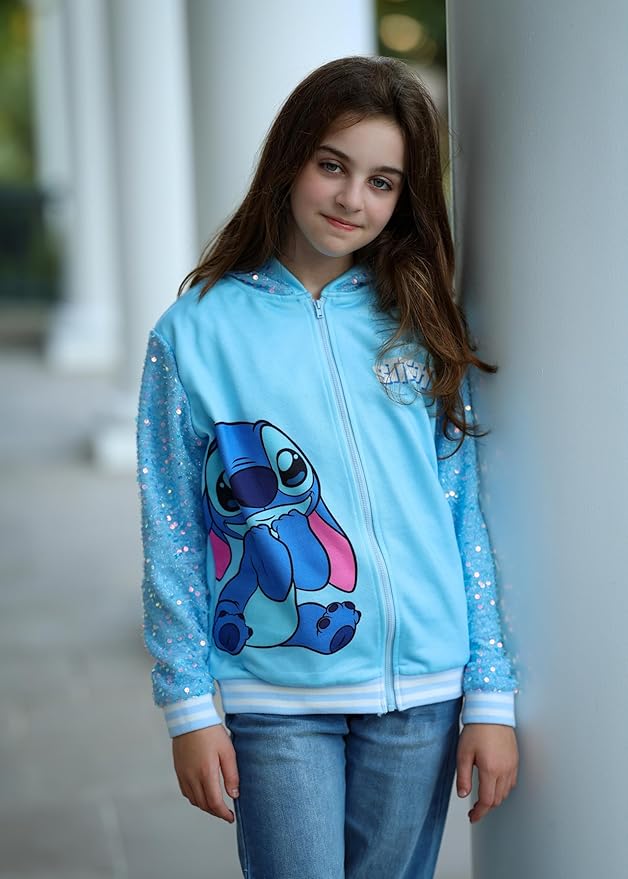 Disney Frozen Elsa Stitch Minnie Mouse Toddler Girl Jacket Sequin Zipper Hoodie Sweatshirt Coat Birthday Clothes 3-13 Years