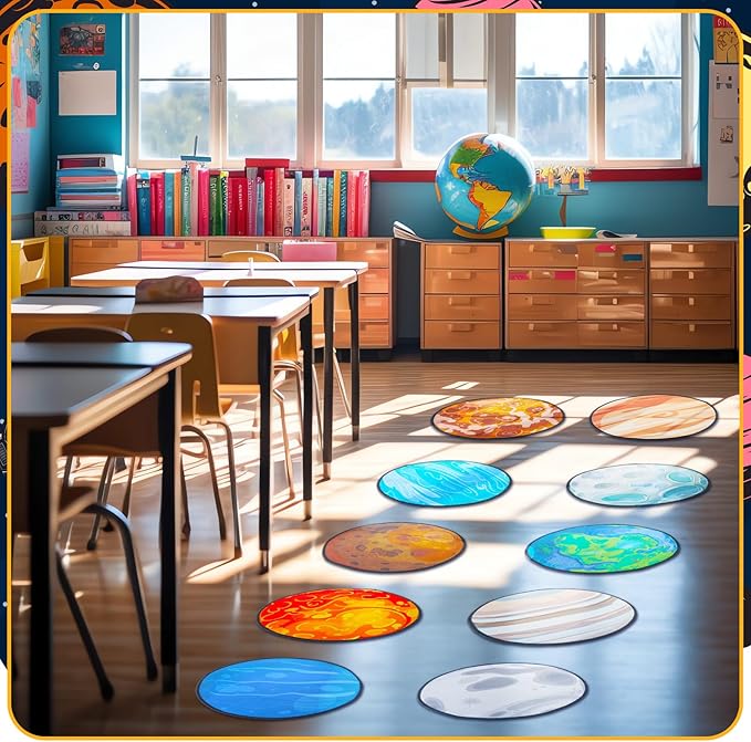 12 Pcs Kids Carpet Circle Seats for Classroom 16 Inch Round Floor Mat Kids Floor Cushions Soft Educational Classroom Rug Non Slip for School Learning Playing Areas(Space Planet)