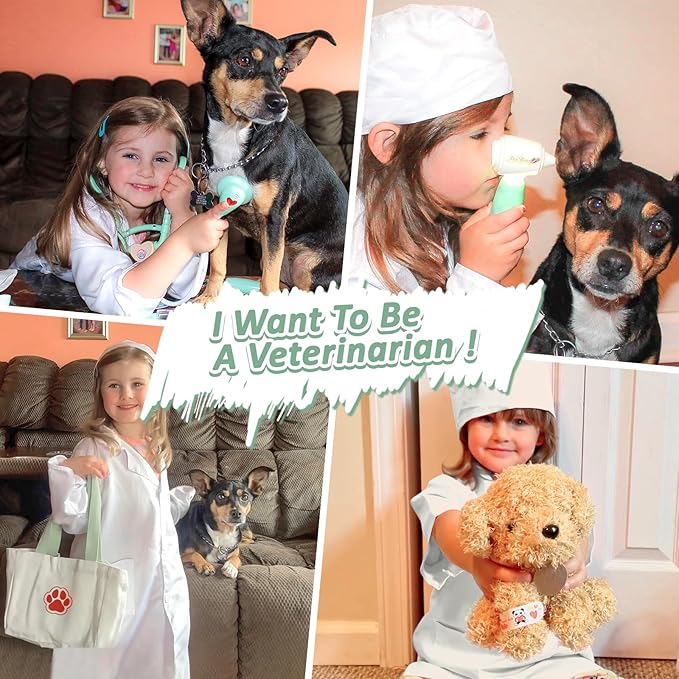 Liberry Doctor Kit for Toddlers 3 4 5 6 Years Old, 26 Pcs Kids Doctor Playset with Dog Toy, Stethoscope and Dress Up Costume, Pretend Play Medical Gift for Boys Girls (Green)