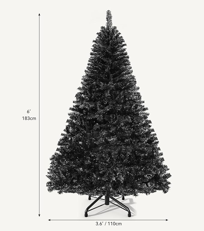 DWVO 6ft Pre-lit Black Christmas Tree with Lights, Prelit Halloween ChristmasTtrees with 818 Tips & 250 UL Listed Lights, Automatic Branches & Easy Assembly with Remote Control for Home Party